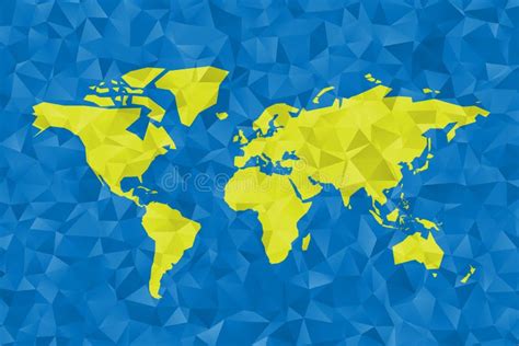 Low Poly Map Of World Polygonal Vector Design In Green And Blue Stock