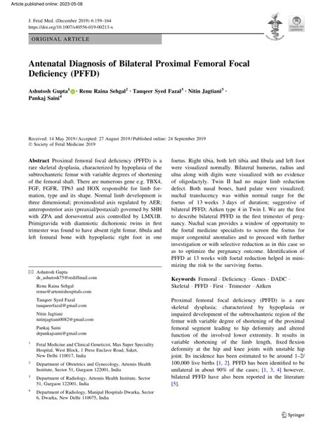 PDF Antenatal Diagnosis Of Bilateral Proximal Femoral Focal Deficiency PFFD