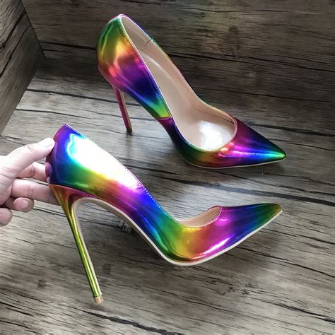 Sexy Gradient Rainbow Color Pointed Toe Pumps Ladies Slip On Celebrity