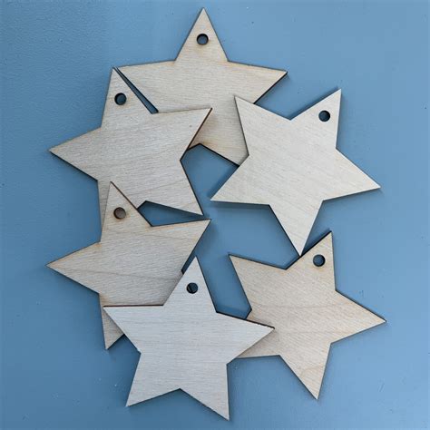 Wooden Stars Set Of 6 Hanging Ornament The Make Company