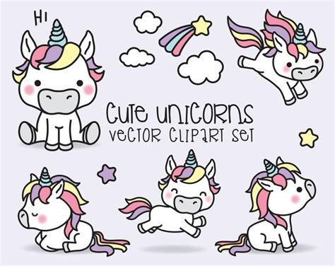 Premium Vector Clipart Kawaii Unicorns Cute Unicorns Etsy In 2021