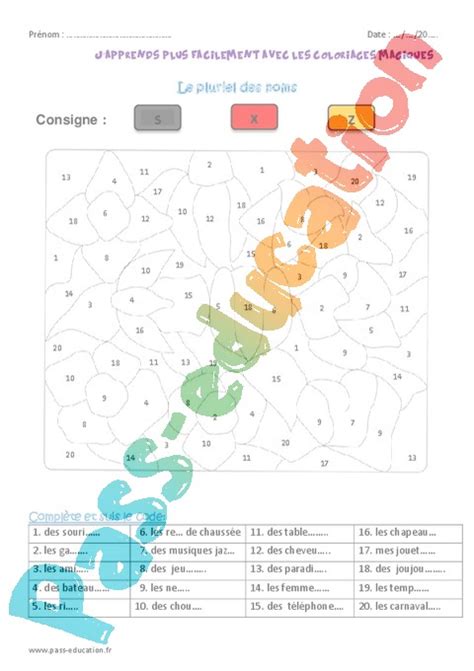 Coloriage magique Orthographe  Étude de la langue  CM1  Cycle 3
