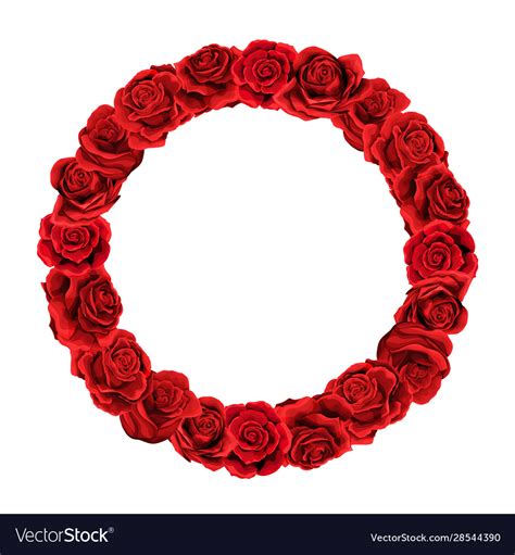 Red Rose Frame In Shape Circle Hand Draw Vector Image