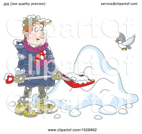 Clipart Of A Man Shoveling Snow Royalty Free Vector