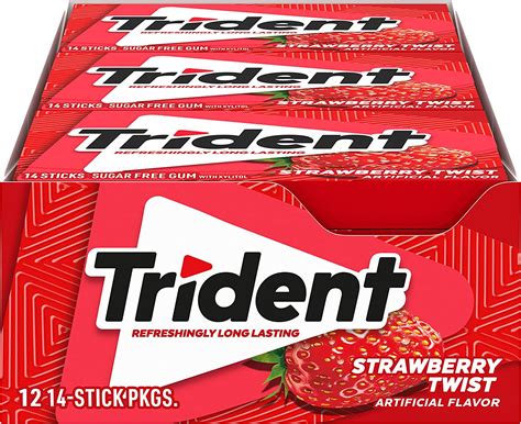 Trident Sugar Free Stick Gum Strawberry Twist 14 Count 12 Pack
