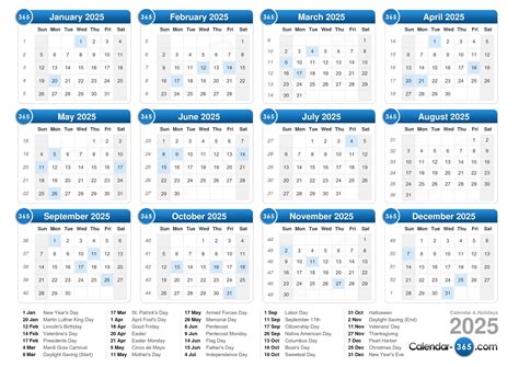2025 Calendar Printable Monthly With Holidays
