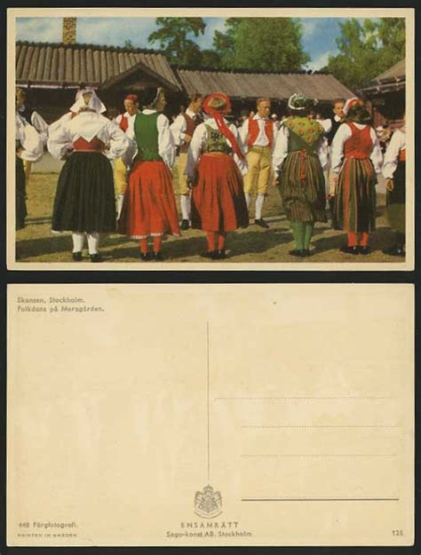 Sweden Old Colour Postcard Skansen Ethnic Folk Dance For Sale