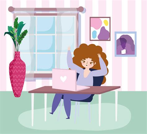 Young Woman Working Remotely From Home 1401615 Vector Art At Vecteezy