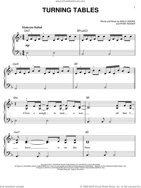 Adele Turning Tables Sheet Music For Piano Solo Pdf