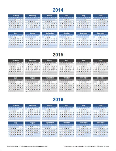 Three Year Calendar
