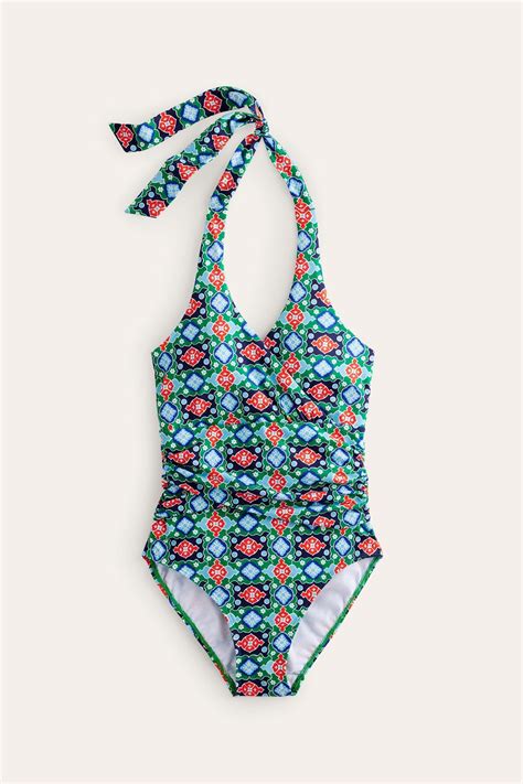 Buy Boden Green Levanzo Ruched Halter Swimsuit From The Next Uk Online Shop