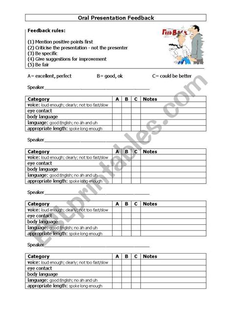 Oral Presentation Evaluation Form Esl Worksheet By Heikewang