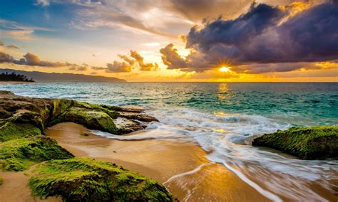 Hawaii Sunset Ocean Beach Waves Clouds 4k Ultra Hd Wallpaper 3840x2160