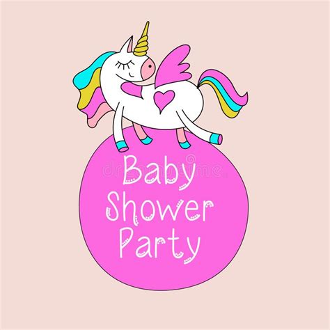 Unicorns Baby Shower Illustration Cute Unicorn With Wings Stock