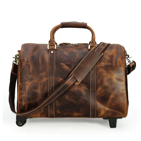 Tiding Genuine Leather Travel Luggage Bags On Wheels Cowhide Suitcase