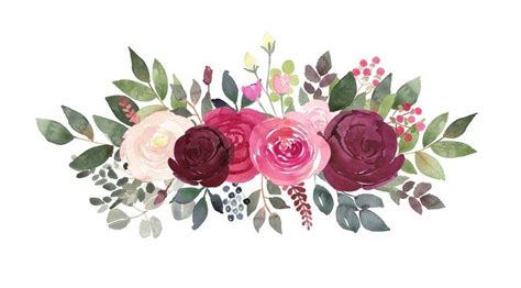 Burgundy And Blush Rose Bouquets Watercolor Clipart Flower