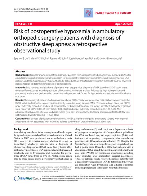 Pdf Risk Of Postoperative Hypoxemia In Ambulatory Orthopedic Surgery