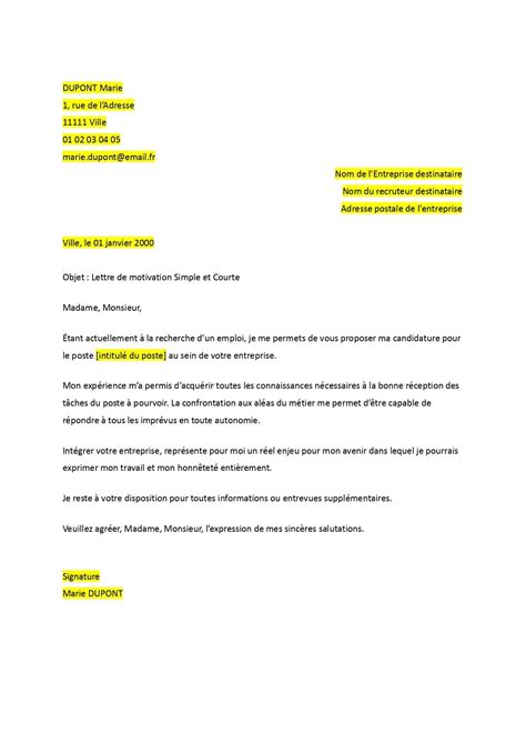 Lettre De Motivation Simple Et Courte Format Word PDF