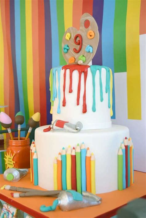 Art Party Birthday Party Ideas Photo 15 Of 34 Art Birthday Cake