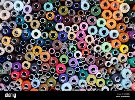 Set Of Coils With Different Color Thread For Sewing Stock Photo Alamy