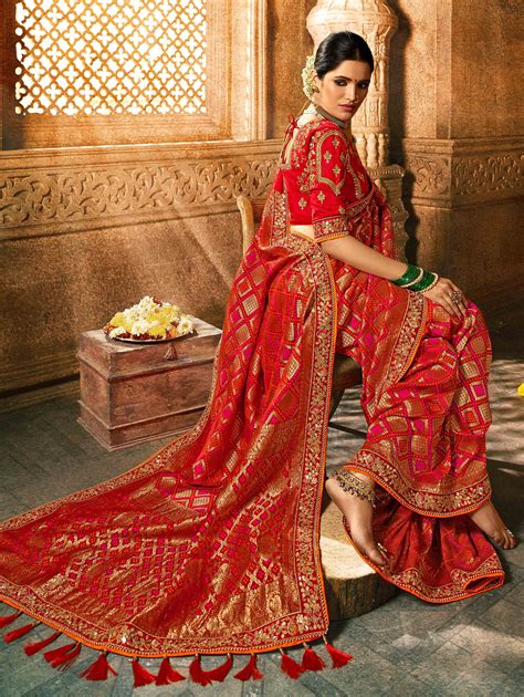 Red Silk All Over Designer Woven Saree With Heavy Work Lace In