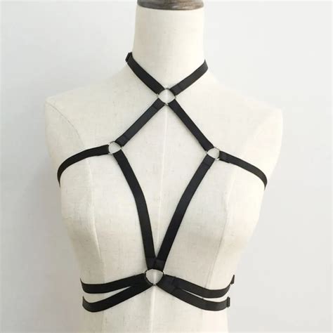 New Women Sexy Harness Bra Pastel Goth Cage Bra Handmade Lingerie Harness Harajuku Black Body