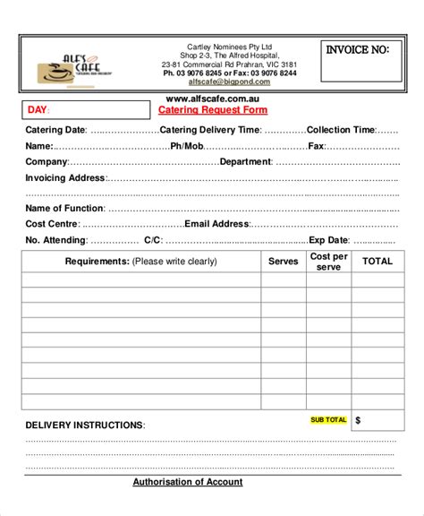 Invoice Template For Catering Services Excel Templates
