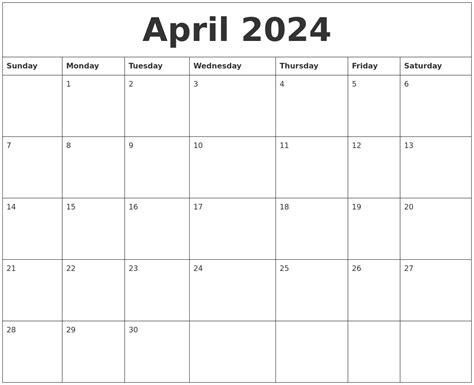 April 2024 Calendar Free Printable