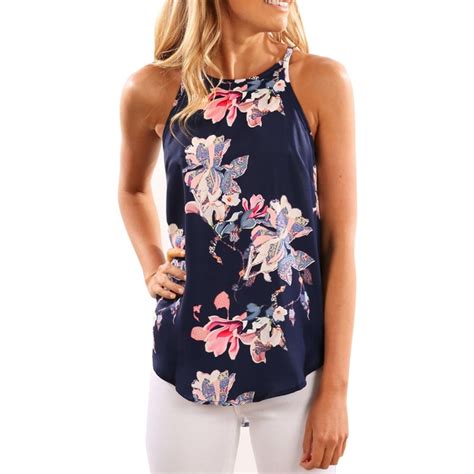 Sleeveless Floral Cotton Blouses For Women 2017 Summer Ladies Tops