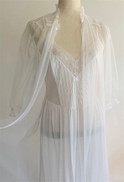 Airy White Bridal Nightgown Peignoir Two Piece Set Vintage S Gilead