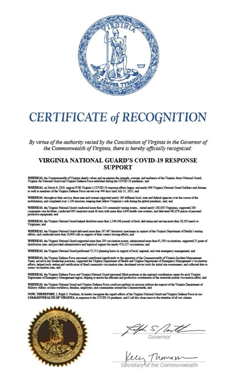 Governors Certificate Recognizes Vng Vdf Covid 19 Response Support