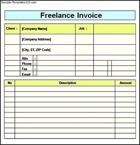 Freelance Invoice Template Word Sample Templates