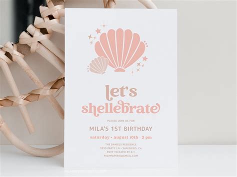 Sea Shell Invitation Shellebrate Birthday Invite Digital Download