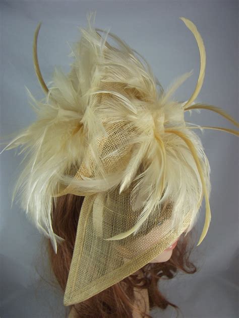 champagne gold sinamay and feathers twist fascinator hat etsy uk