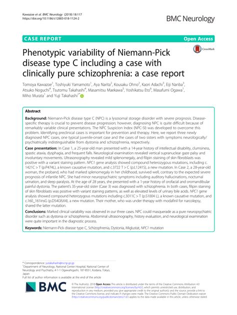 Pdf Phenotypic Variability Of Niemann Pick Disease Type C Including A