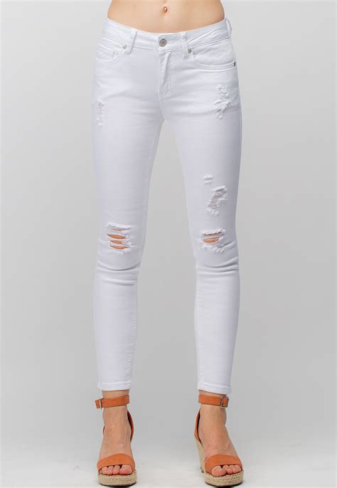 White Distressed Denim Jeans Shop At Papaya Clothing