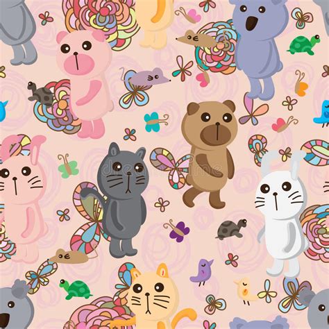 Animals Pastel Color Cute Seamless Pattern Stock Vector