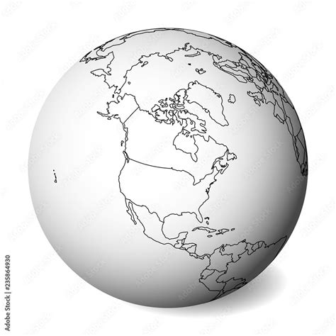 Blank Political Map Of North America 3d Earth Globe With Black Outline