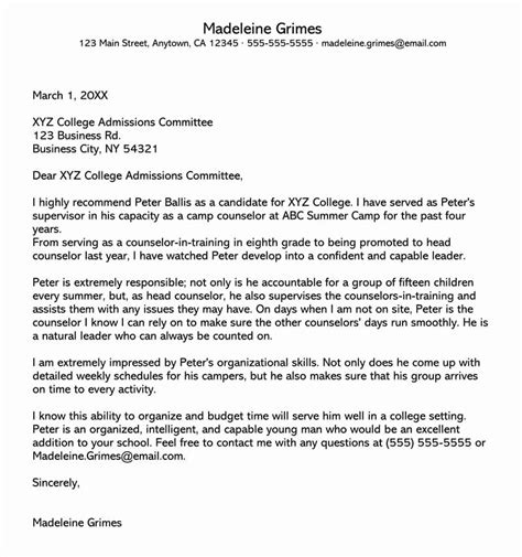 College Letters Of Recommendation Template Unique College Re Mendation