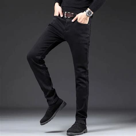 Fashion Classical Men Jeans Black Color Elastic Casual Business Pants Vintage Designer Wild