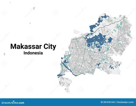Makassar Map Detailed Map Of Makassar City Administrative Area Cityscape Panorama Illustration