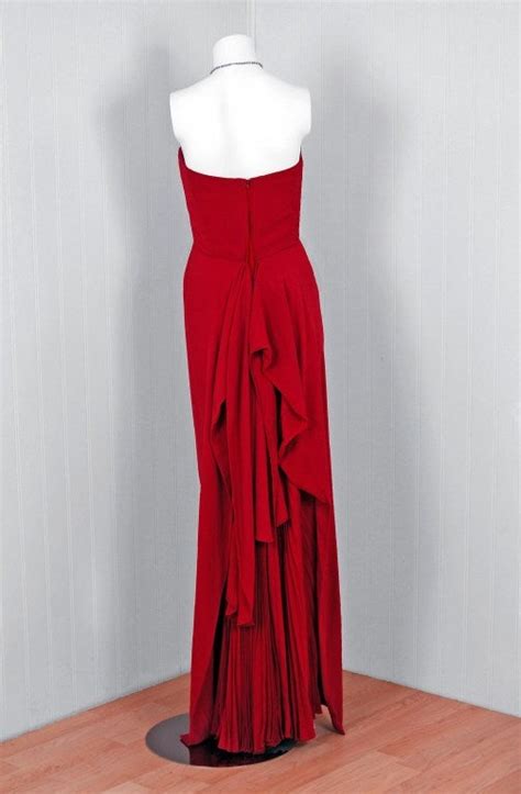 1940 s cranberry red strapless crepe pleated back evening gown at 1stdibs