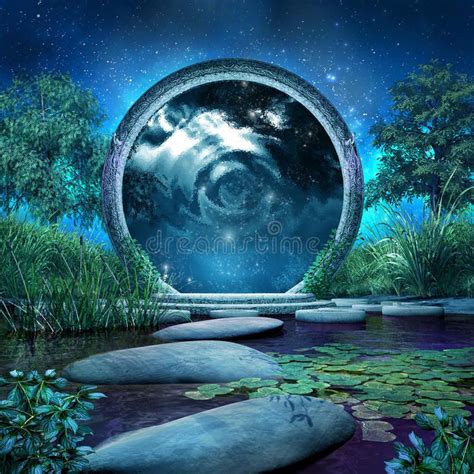 Magic Portal On The Lake Fantasy Scene With Magic Portal And Blue Lake