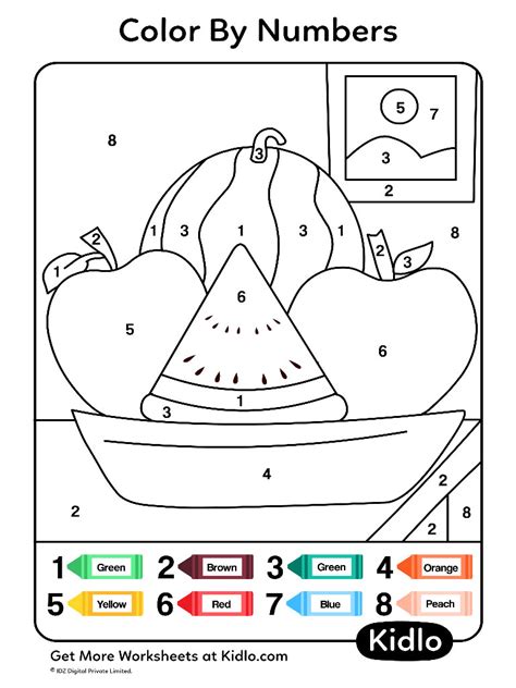 Color By Numbers Fruits Worksheet 24