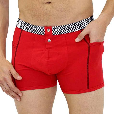 Mens Red Boxer Brief With Checkers Waistband