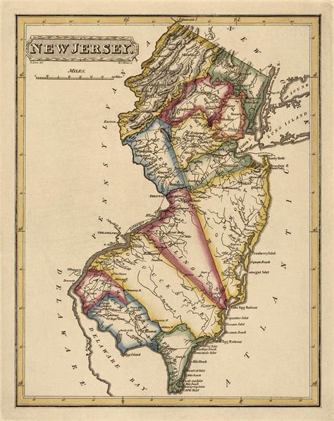 Antique Map Of New Jersey By Fielding Lucas Circa 1817 Drawing By