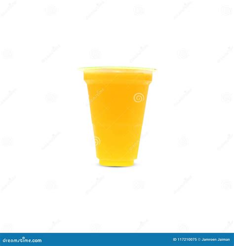 Orange Juice In A Plastic Cup Close The Lid On A White Stock Image