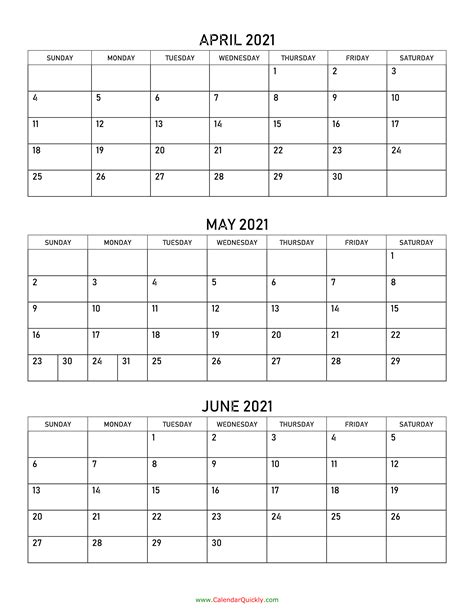 April To June 2021 Calendar Calendar Quickly