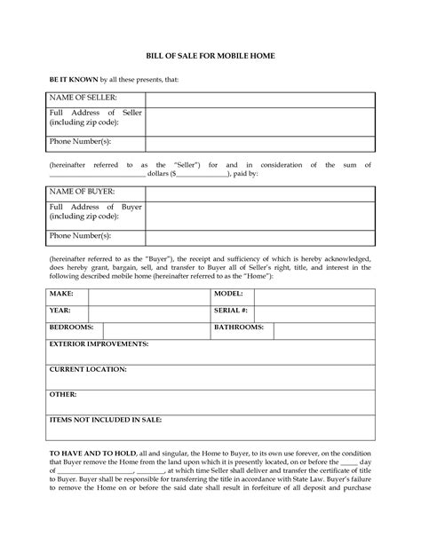 Free Printable Rv Bill Of Sale Form Form Generic