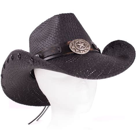 Stampede Genuine Panama Straw Sheriff Riveted Western Cowboy Hat Black